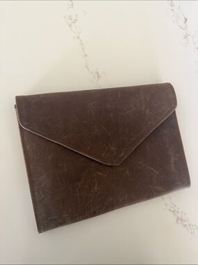 Sleek Brown Leather Envelope Clutch